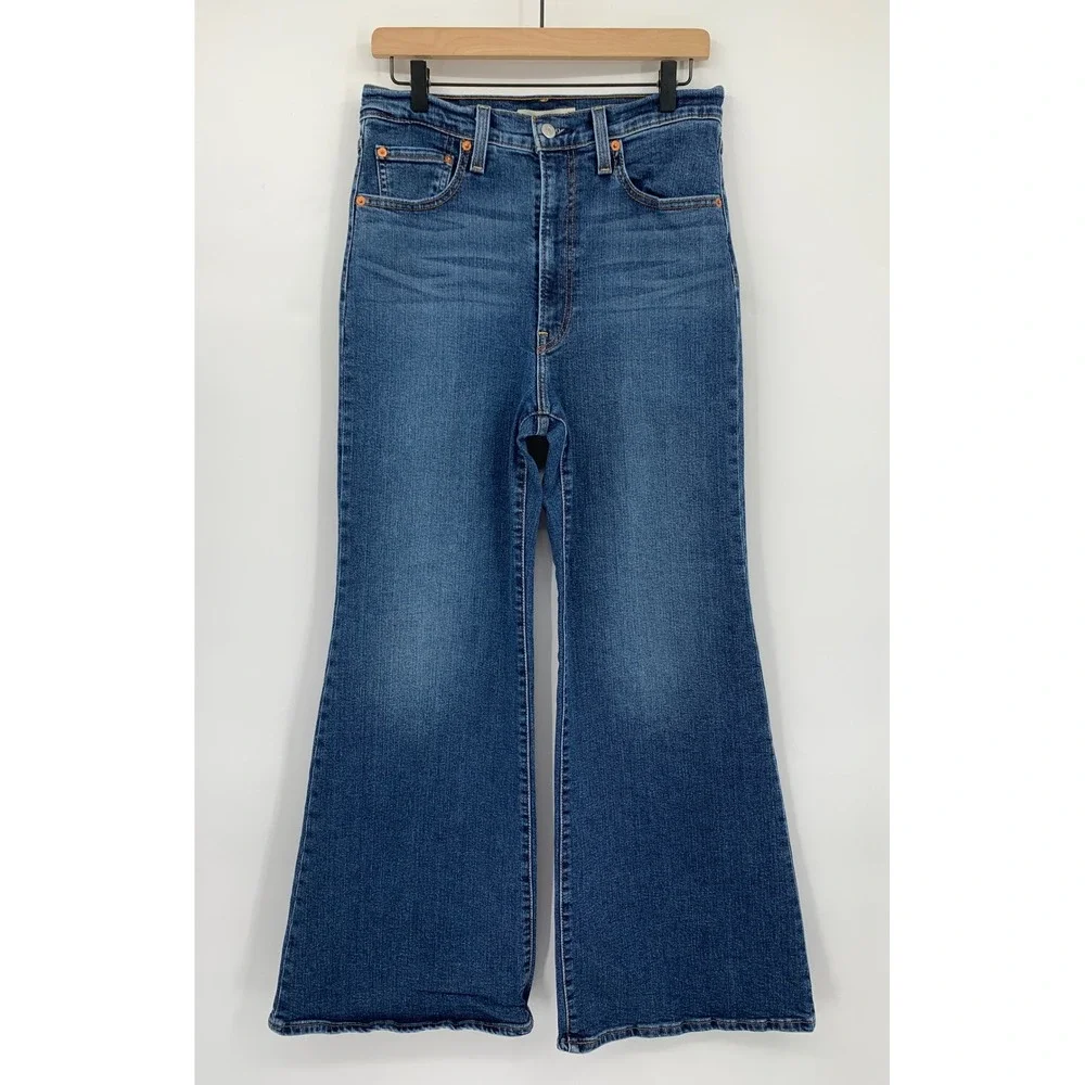 Levis Ribcage Bell Jeans Womens 30 Blue Flare Stretch High Rise Denim Pants